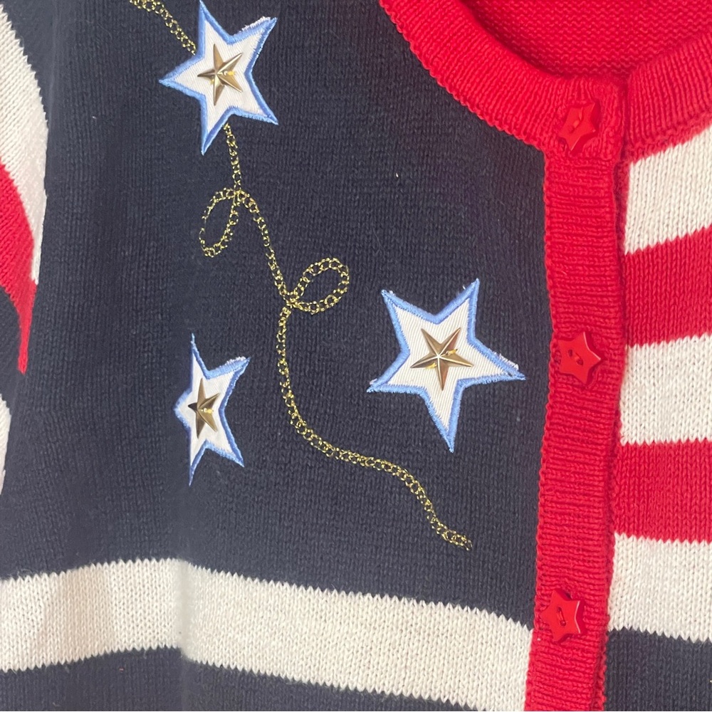 Patriotic embroidered Stripes Stars Hearts Cardigan with Star Buttons - Picture 3 of 6